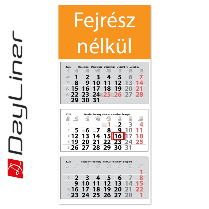 Medium Classic, 3 tömbös 3 hónapos speditőr naptár - Fejrész nélkül