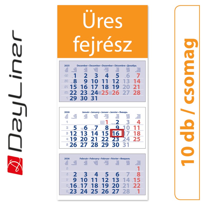 Medium Club, 3 tömbös 3 hónapos speditőr naptár - Üres, nyomtatható fejrésszel, 10db/csomag