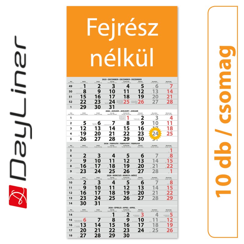 SP15, 12 lapos 5 hónapos speditőr naptár - Fejrész nélkül, 10db/csomag