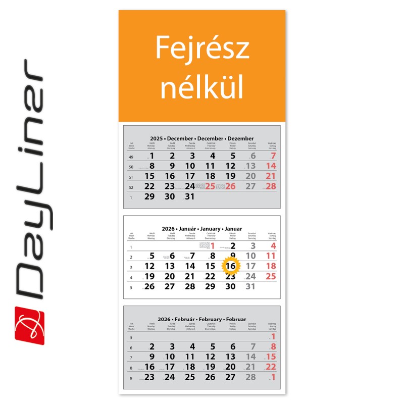 SP30, 3 tömbös 3 hónapos speditőr naptár TRN - Fejrész nélkül