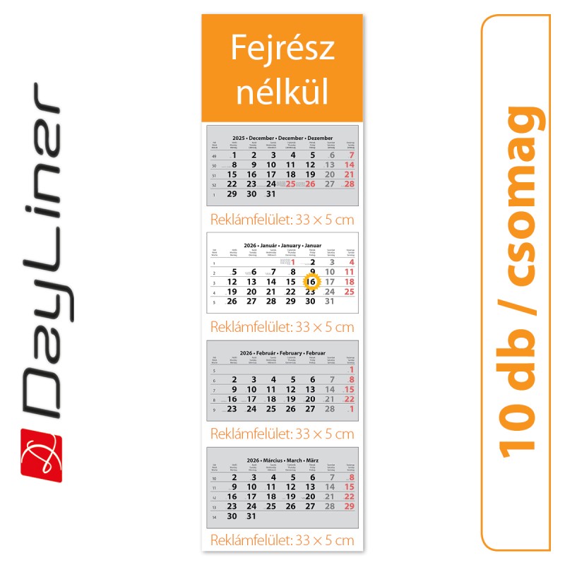 SP4, 4 tömbös 4 hónapos speditőr naptár - Fejrész nélkül, 10db/csomag