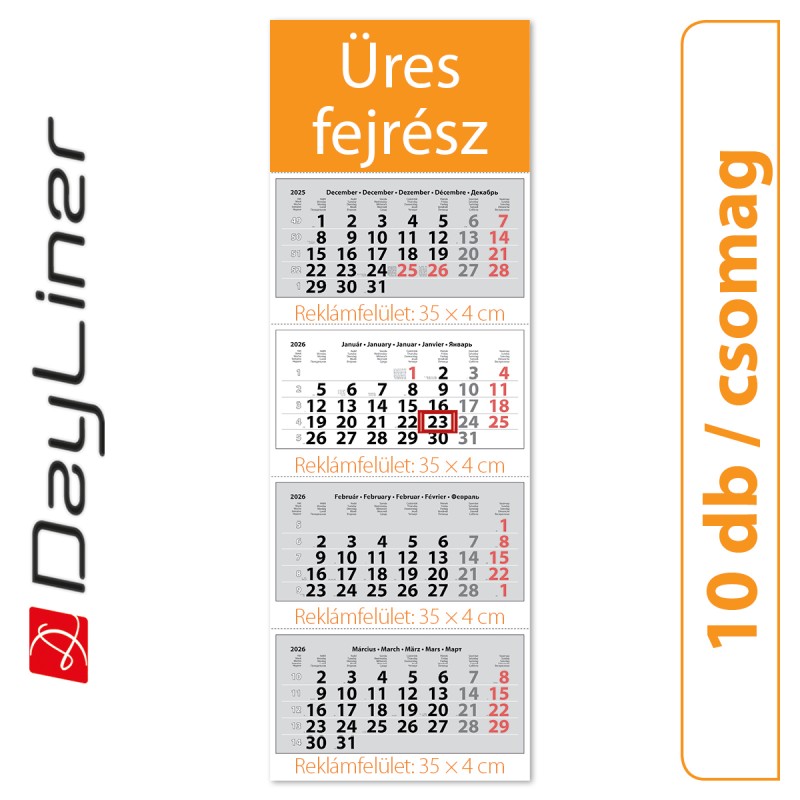Szuper Maxi Classic, 4 tömbös 4 hónapos speditőr naptár - Üres, nyomtatható fejrésszel, 10db/csomag